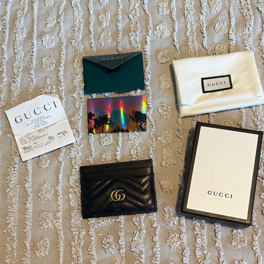Gucci Black Leather Card Holder with Gold Logo